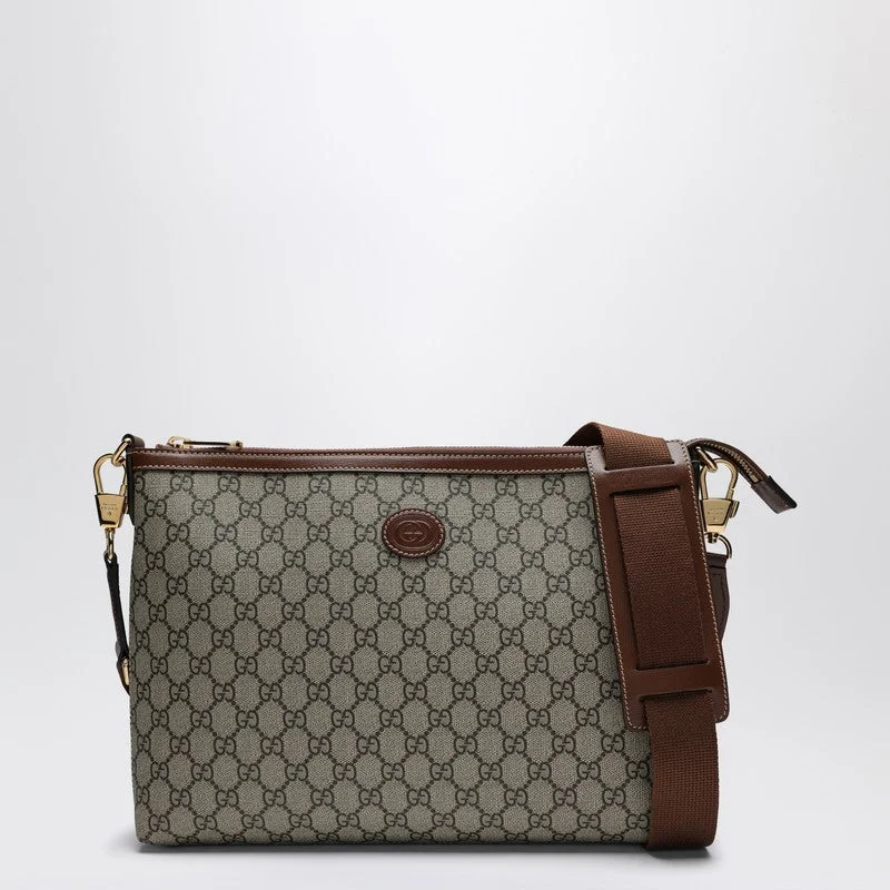 Gucci handbags for women with a patent - leather finishGucci Small Shoulder Bag In Beige And Ebony Gg Fabric Men