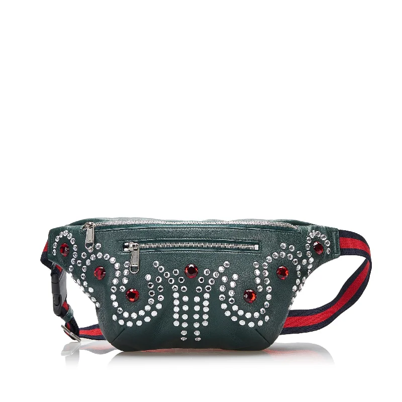 Gucci handbags for women with a metal - framed claspGucci Web Belt Bag Green Crystal Embellished Leather