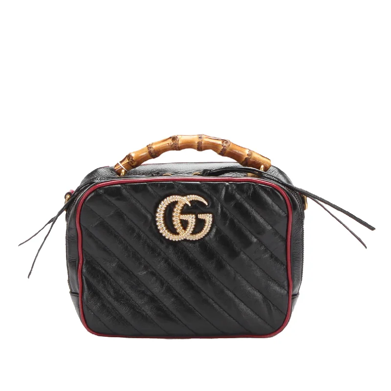 Women Gucci bags with a front - zip pocket for small itemsGucci Small GG Marmont Torchon Bamboo Satchel