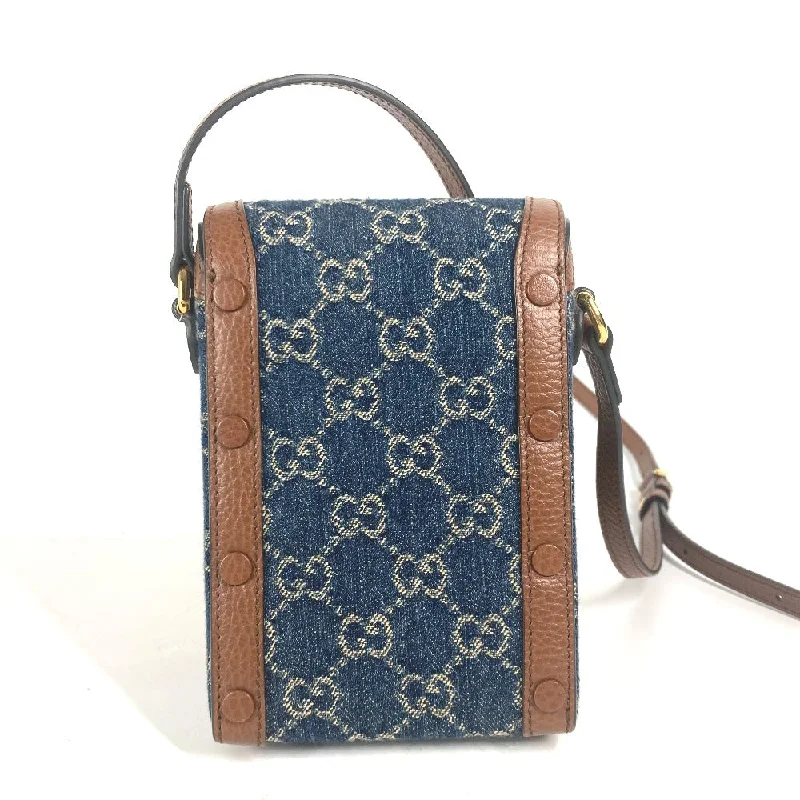 Women Gucci backpacks with a luxurious leather finishGUCCI Shoulder Bag 625615 Denim, Leather Blue x brown GG denim Horsebit 1955 mini bag Women Used