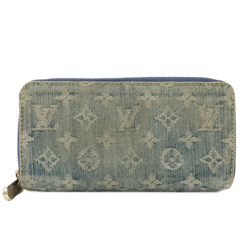 Louis Vuitton bags with a chain - link trim and a leather body for a modern edgeLouis Vuitton Monogram Denim Zippy Long Wallet Blue M95341