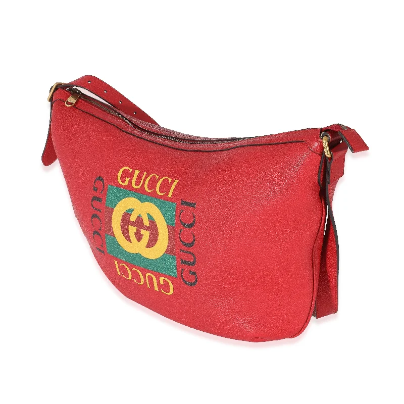 Gucci backpacks for women with a sleek silhouetteGucci Red Grained Calfskin Logo Half Moon Hobo.