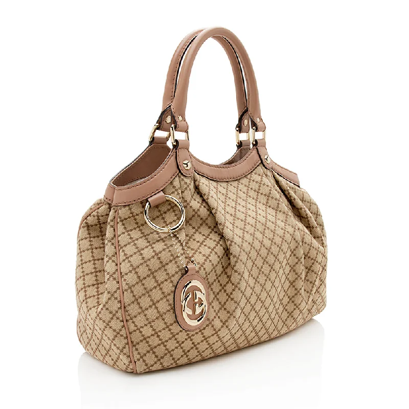 Gucci handbags for women with a patent - leather finishGucci Diamante Canvas Sukey Medium Tote (12389)