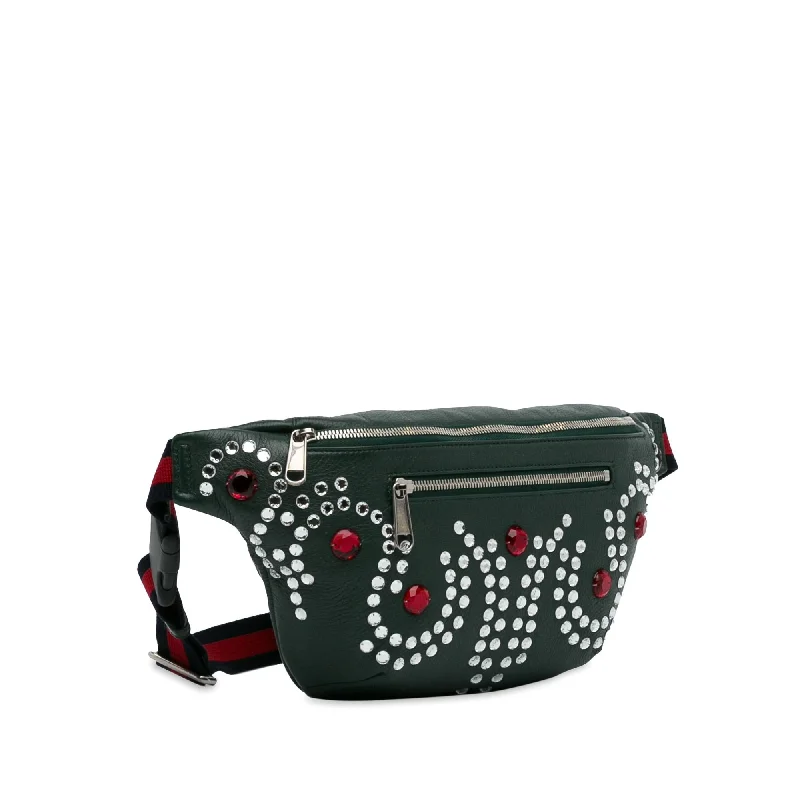 Women Gucci bags with a front - flap pocket for quick - access itemsGucci Crystal Embellished Web Belt Bag (xRoD5p)