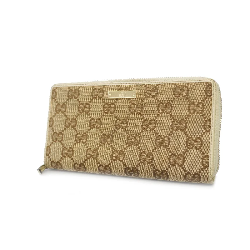 Women Gucci bags with a front - flap pocket for quick - access itemsGucci Long Wallet GG Canvas 112724 Beige/Ivory