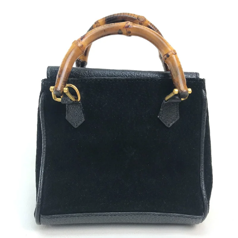 Women Gucci bags with a chain - link trim and a leather bodyGUCCI Shoulder Bag Suede / leather Black x brown Pochette Bamboo Women Used