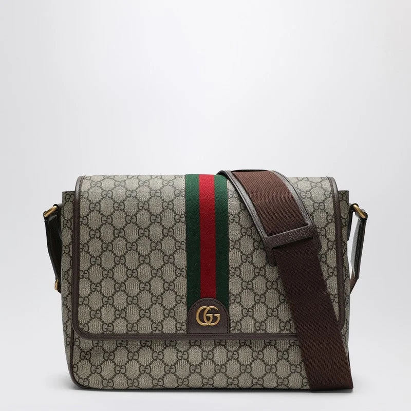 Medium - sized Women Gucci handbags for everyday useGucci Shoulder Bag With Web Detail In Beige And Ebony Gg Fabric Men