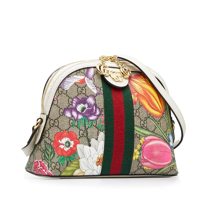 Gucci handbags for women with a patent - leather finishGucci Small GG Supreme Flora Ophidia Dome (SHG-GlmVyY)