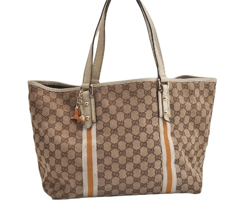 Gucci handbags for women with a patent - leather finishAuthentic GUCCI Sherry Line Tote Bag GG Canvas Leather 139260 Brown 4620K