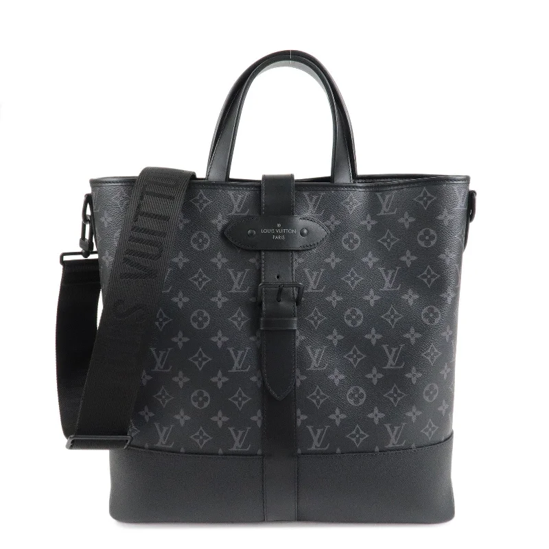 Louis Vuitton bags with a zip - around closure for enhanced securityLouis Vuitton Monogram Eclipse Saumur Tote Bag Black Gray M45914