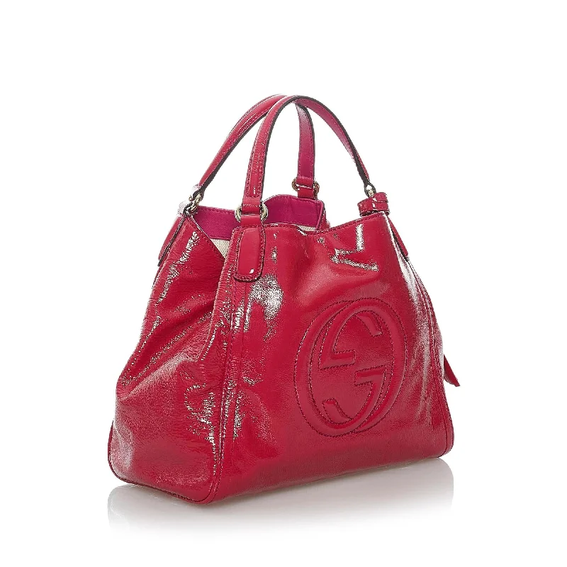 Ladies Gucci shoulder bags with a magnetic - closure flapGucci Soho Patent Leather Satchel (SHG-30049)