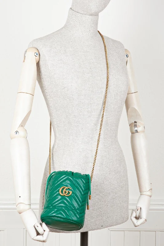 Women Gucci bags with a chain - link trim and a leather bodyGUCCI Marmont Mini Bucket Bag