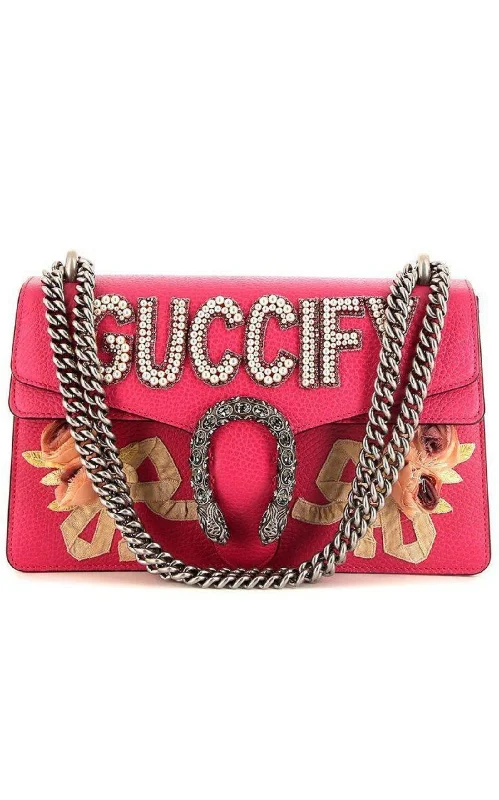 Ladies Gucci shoulder bags with a tassel decorationPink Guccify Dionysus Small Shoulder Bag