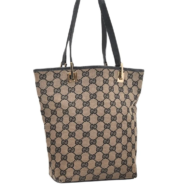 Gucci handbags for women with a metal - framed claspAuthentic GUCCI Vintage Shoulder Tote Bag GG Canvas Leather 0021099 Black 4594K