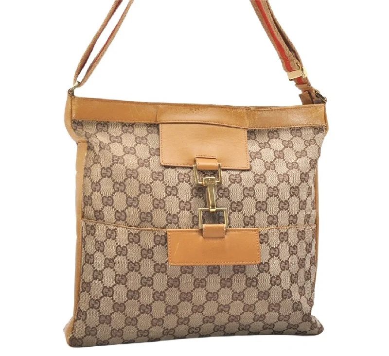 Women Gucci Sylvie bags with a crystal - embellished web stripeAuthentic GUCCI Sherry Line Shoulder Bag GG Canvas Leather 0014094 Brown 4552K