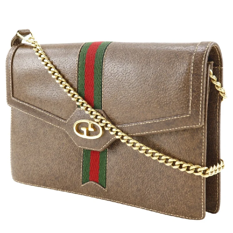 Gucci backpacks for women with a multi - pocket designGUCCI Shoulder Bag PVC Brown 2-way clutch Sherry line Old Gucci Women Used