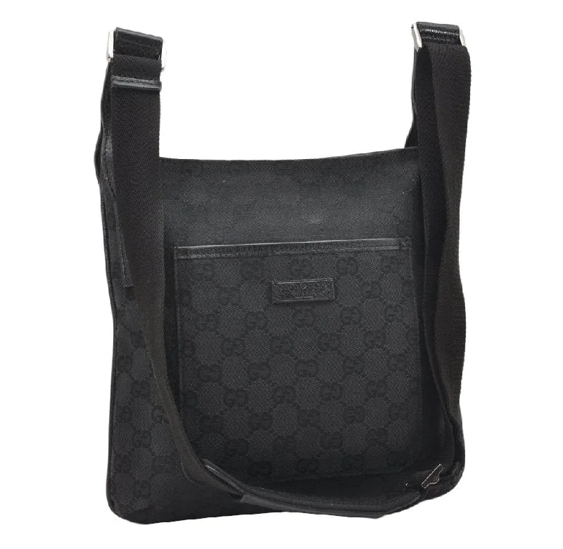 Gucci handbags for women with a back - zip pocketAuthentic GUCCI Shoulder Cross Body Bag GG Canvas Leather 122793 Black 4584K