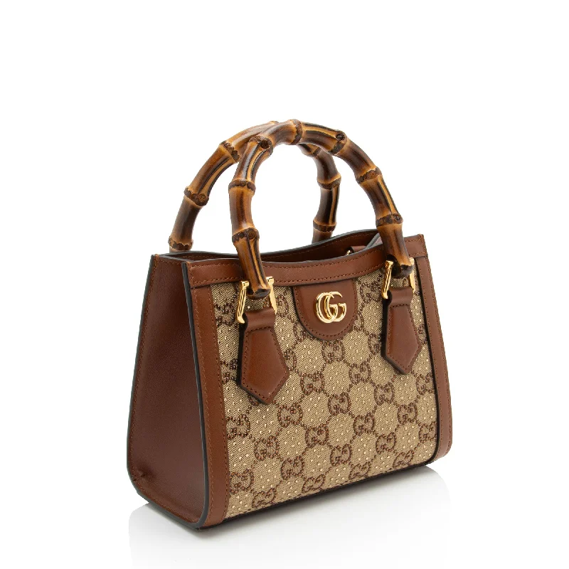 Women Gucci Sylvie bags with a crystal - embellished web stripeGucci Crystal GG Canvas Bamboo Diana Mini Tote (E7QQjx)