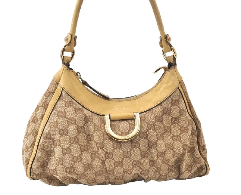 Women Gucci bags with a chain - link trim and a leather bodyAuthentic GUCCI Abbey Shoulder Hand Bag GG Canvas Leather 190525 Brown 4602K