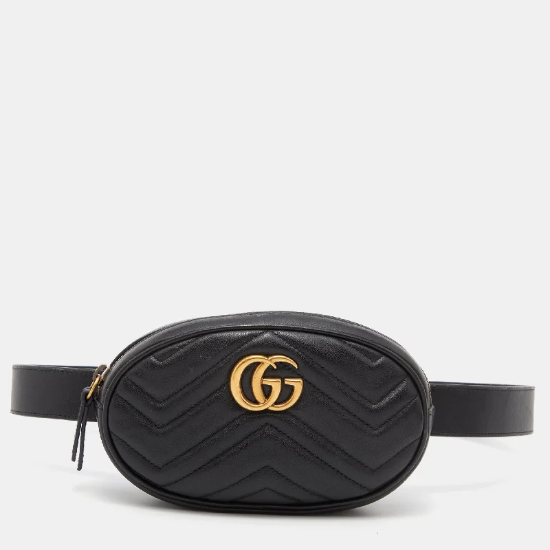 Gucci Marmont bags for women with quilted leather exteriorsGucci Black Matelasse Leather GG Marmont Belt Bag