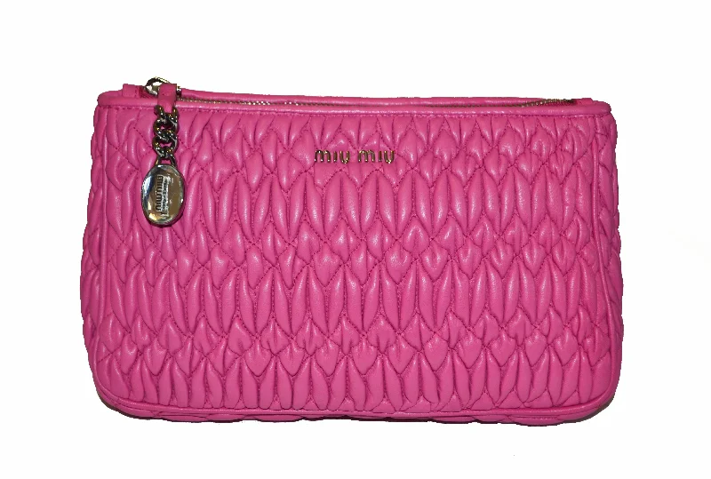 Louis Vuitton Alma bags with a detachable shoulder strap for versatilityAuthentic Miu Miu Pink Matelasse Nappa Leather Clutch