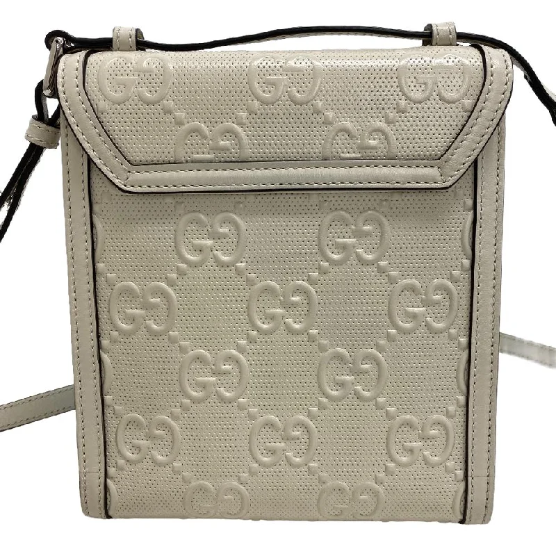 Women Gucci Sylvie bags with a detachable ribbon detailGUCCI Shoulder Bag 625782 leather white GG emboss Women Used