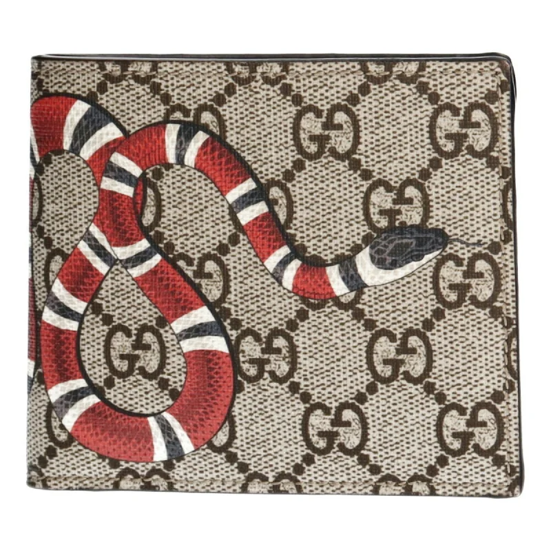 Gucci backpacks for women with a multi - pocket designGucci Snake Print GG Supreme Bifold Wallet Canvas Ladies