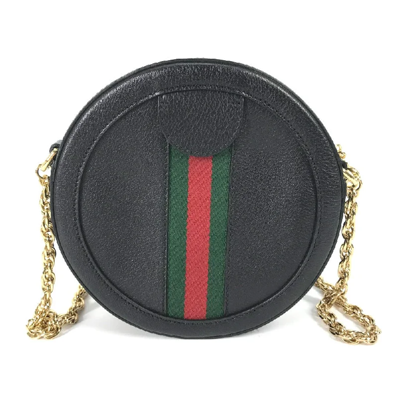 Ladies Gucci shoulder bags with a single - handle designGUCCI Shoulder Bag 550618 leather black Shelly line GG Ophidia mini round Women Secondhand