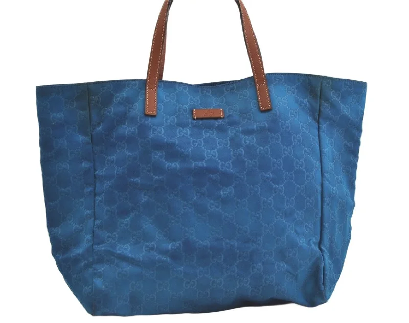 Women Gucci Sylvie bags with a monogram - embossed leatherAuthentic GUCCI Vintage Shoulder Tote Bag Nylon Leather 282439 Blue Junk 4522K