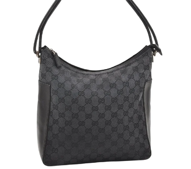 Gucci handbags for women with a back - zip pocketAuthentic GUCCI Shoulder Hand Bag Purse GG Canvas Leather 0013766 Black 4523K