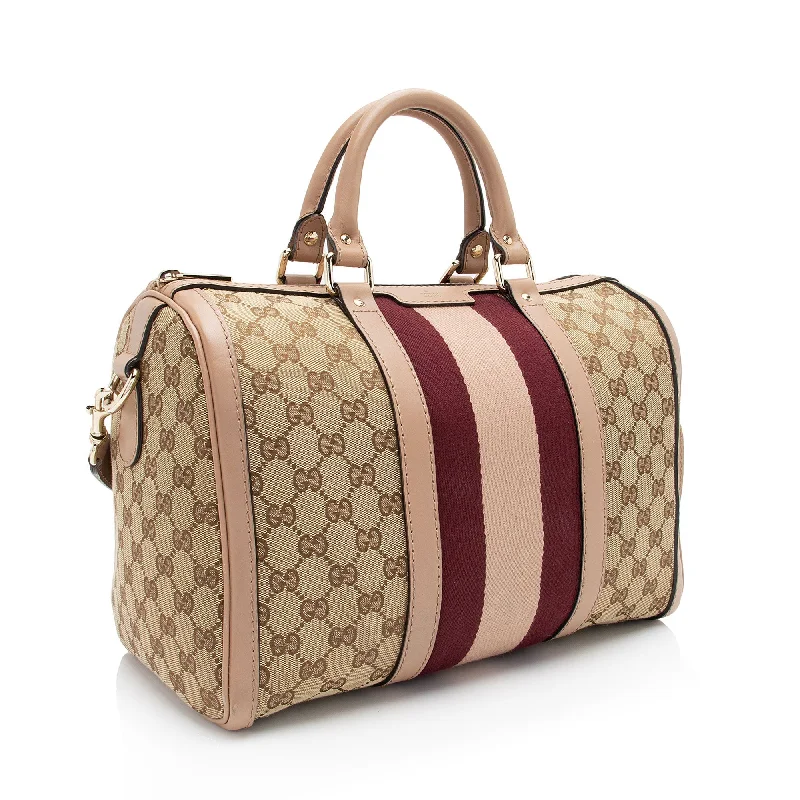 Gucci Marmont bags for women with quilted leather exteriorsGucci GG Canvas Vintage Web Joy Medium Boston Bag (SHF-EeCWF9)