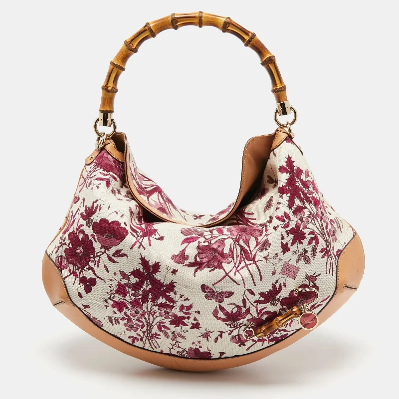 Gucci tote bags for women with a spacious interiorGucci Multicolor Floral Print Canvas and Leather Peggy Bamboo Handle Hobo