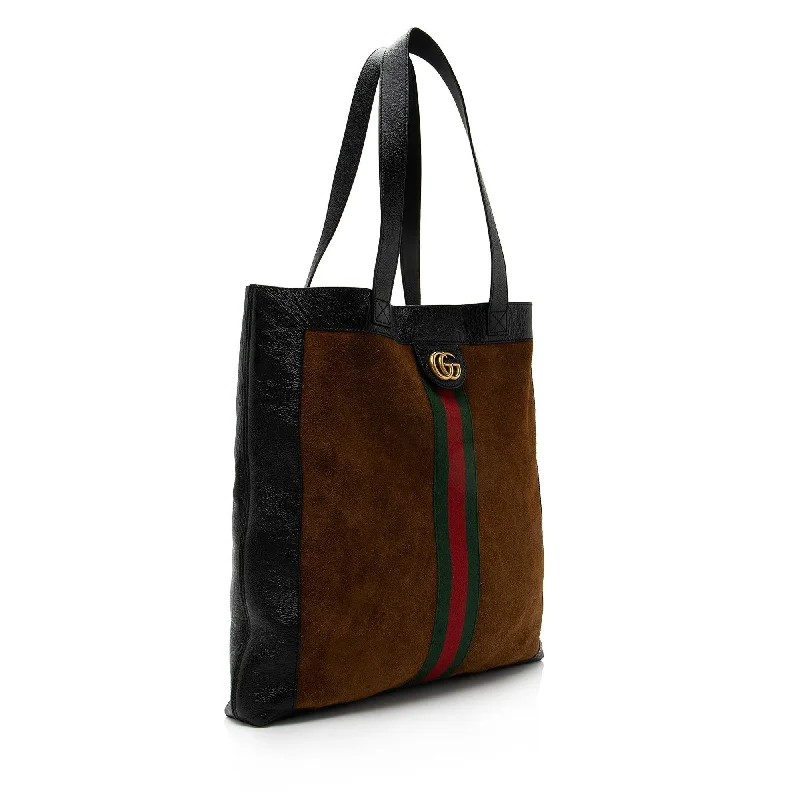 Gucci tote bags for women with a water - resistant coatingGucci Suede Ophidia Vertical Large Shopping Tote (SHF-SeZMpK)