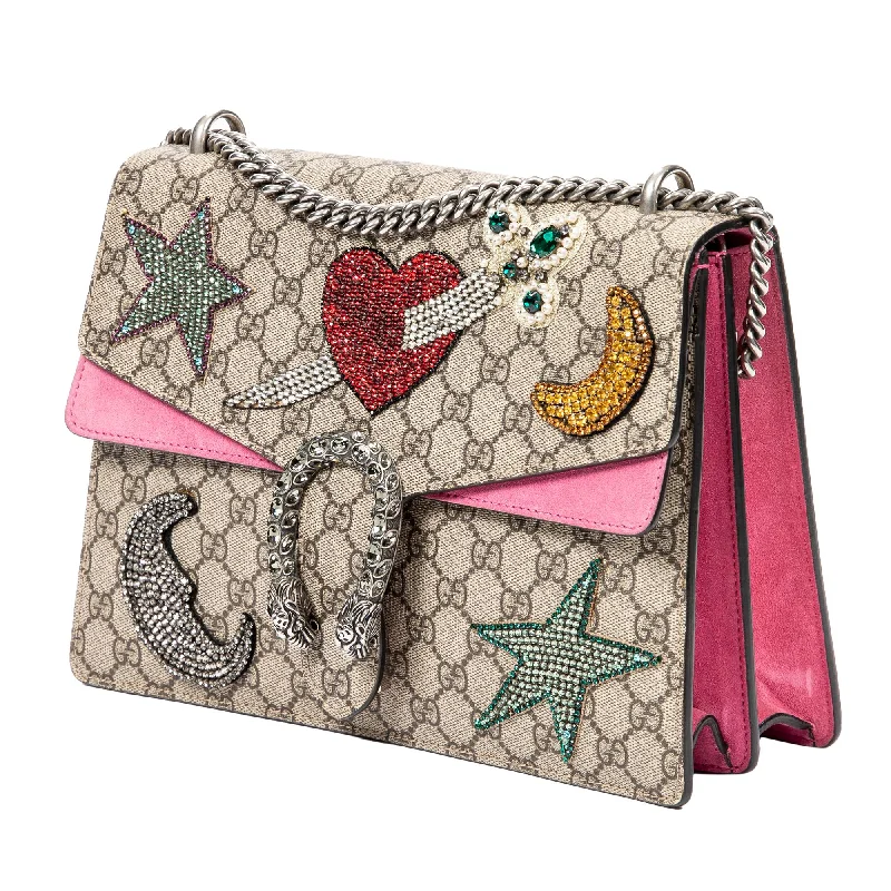 Women Gucci crossbody bags with a woven leather strapGucci Medium Embellished GG Supreme Dionysus Shoulder Bag (SHG-A3io5I)