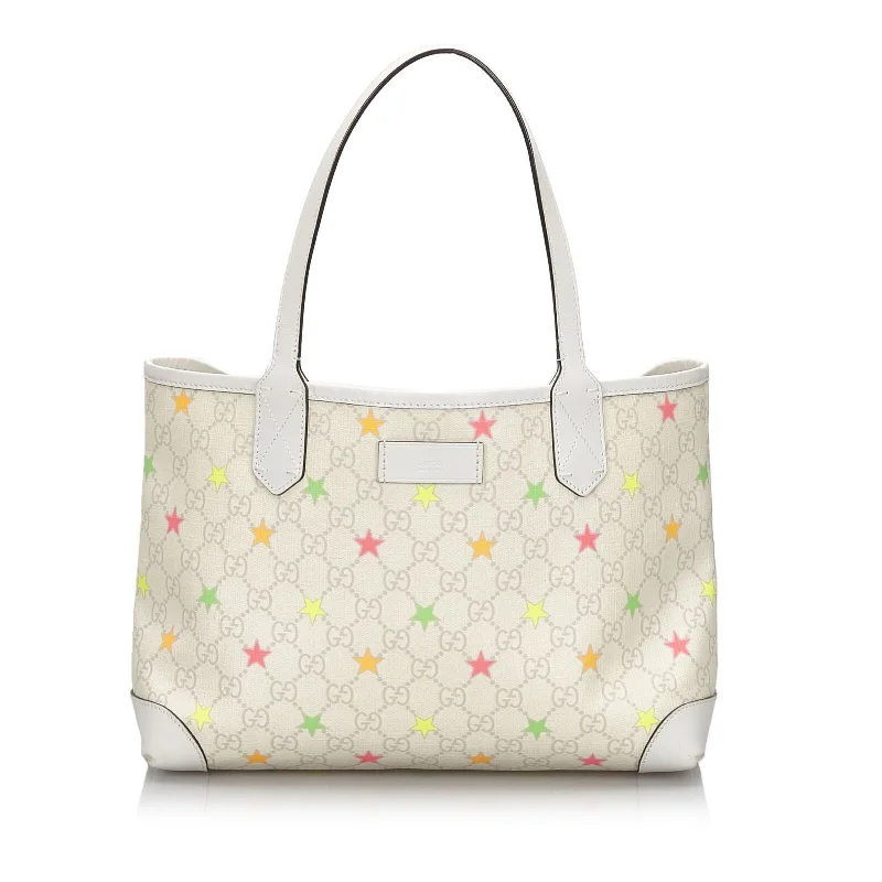 Ladies Gucci shoulder bags with a wide - width strapGucci White Ivory Coated Canvas Fabric GG Supreme Star Tote Bag Italy