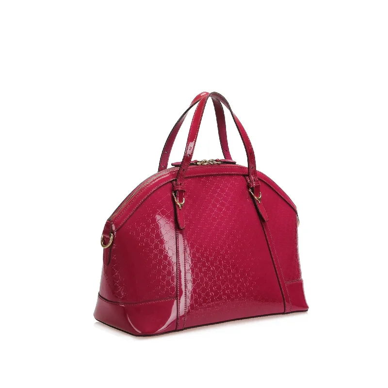 Women Gucci crossbody bags in a bold red colorGucci Microguccissima Nice Patent Leather Satchel (SHG-22747)