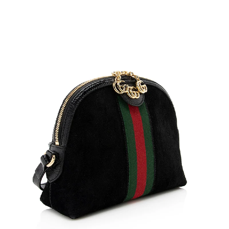 Gucci crossbody bags for women with adjustable leather strapsGucci Suede Patent Leather Ophidia Dome Small Shoulder Bag (SHF-19215)