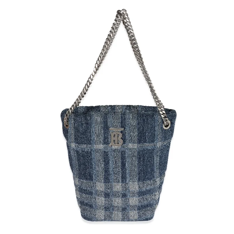 Customizable Burberry Bags with Personalized CharmsBURBERRY Blue Denim Small Lola Bucket Bag