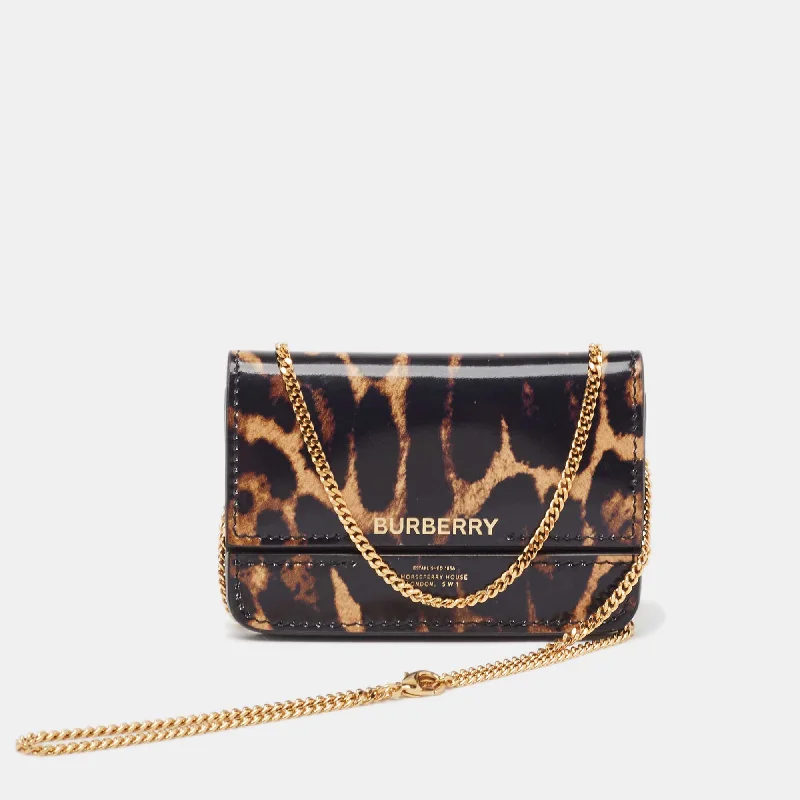 Miniature Burberry Crossbody Bags for Evening OutBURBERRY Black/Brown Leopard Print Leather Jody Chain Card Case