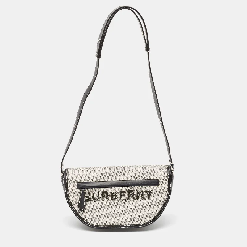 Compact Burberry Clutch Bags for WeddingsBURBERRY Black/White Canvas and Leather Small Olympia Shoulder Bag