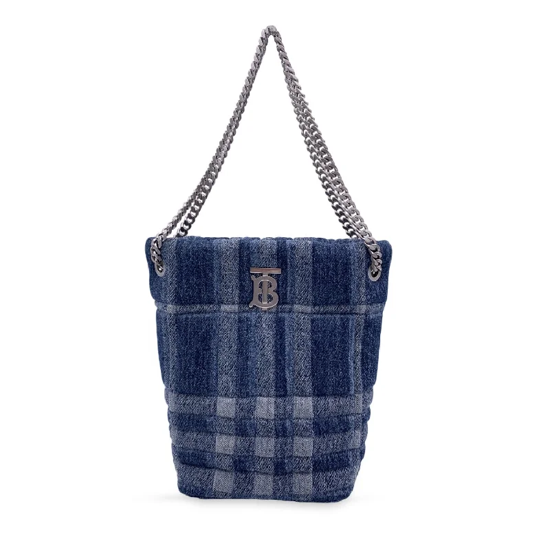 Trendy Burberry Hobo Bags for Casual WearBURBERRY Blue Denim Quilted Small Lola Bucket Shoulder Bag Tote