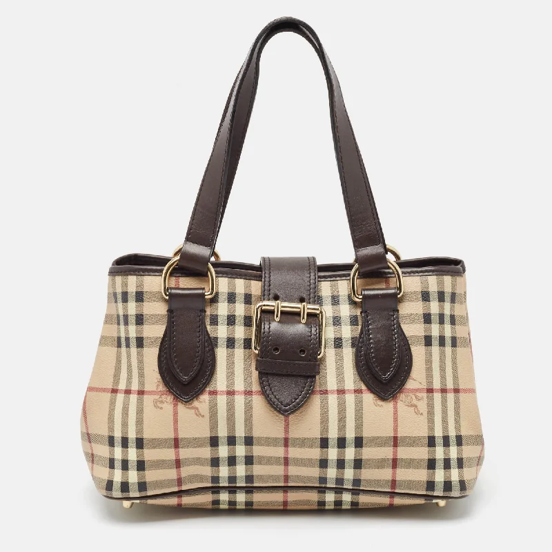 Quilted Burberry Bags for a Luxurious FeelBURBERRY Brown/Beige Haymarket Coated Canvas and Leather Eden Tote