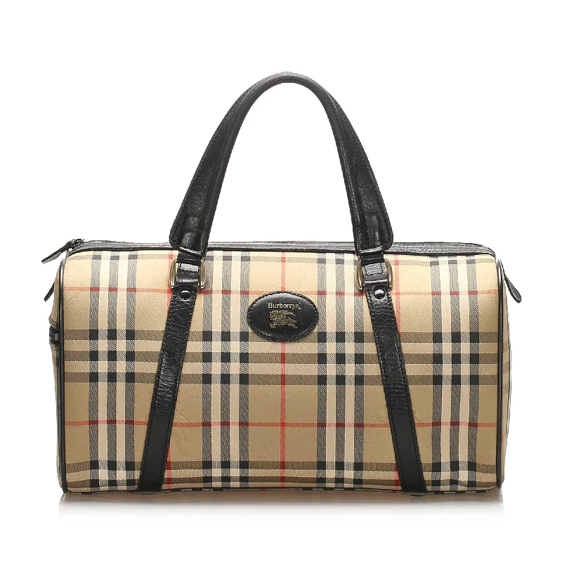 Embroidered Burberry Bags with Floral PatternsBurberry Haymarket Check Canvas Boston Bag (SHG-12141)