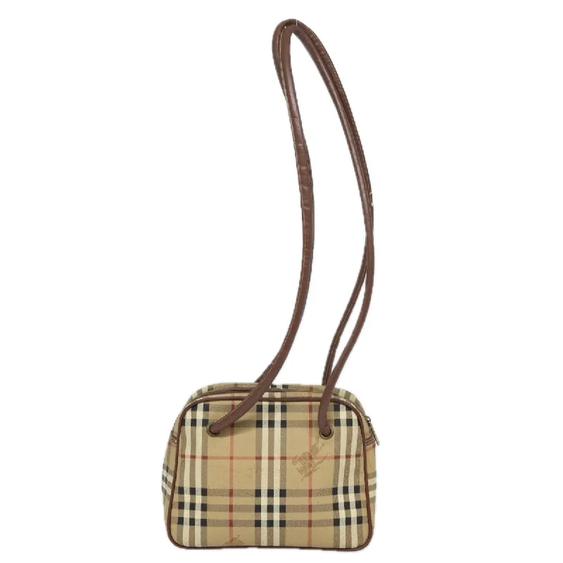 Dark - Hued Burberry Bags for a Sophisticated LookBURBERRYSs Nova Check Shoulder Bag PVC Leather Beige  78850