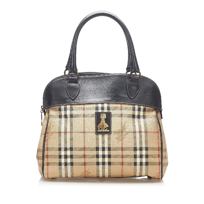 Two - Tone Burberry Bags for a Modern AestheticBurberry Haymarket Check Canvas Handbag (SHG-15995)