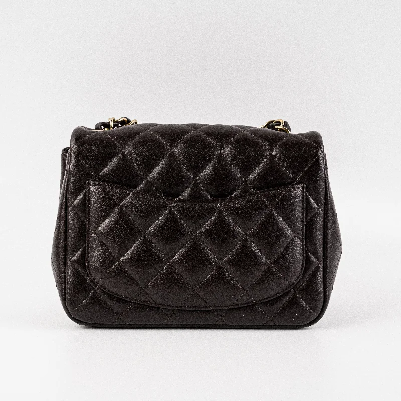 Chanel bags with exclusive seasonal releasesChanel Square Mini Lambskin Dark Brown Crossbody Bag - Microchipped