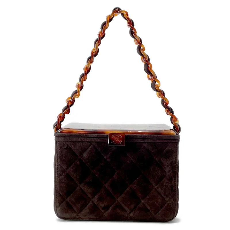 Chanel Limited Edition Handbag for CollectorsCHANEL Vanity Bag Plastic Chain Brown Suede Plastic