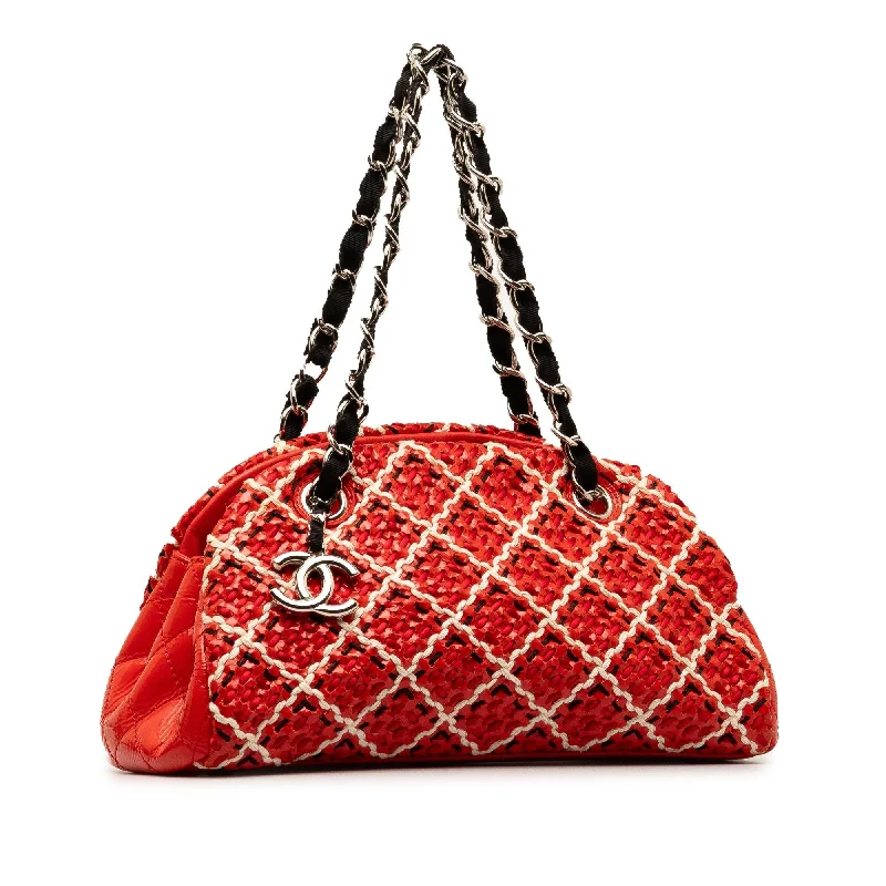 Chanel bags with leather and tweed combinationsChanel Small Patent Stitch Just Mademoiselle Bowling Bag (khBnsf)