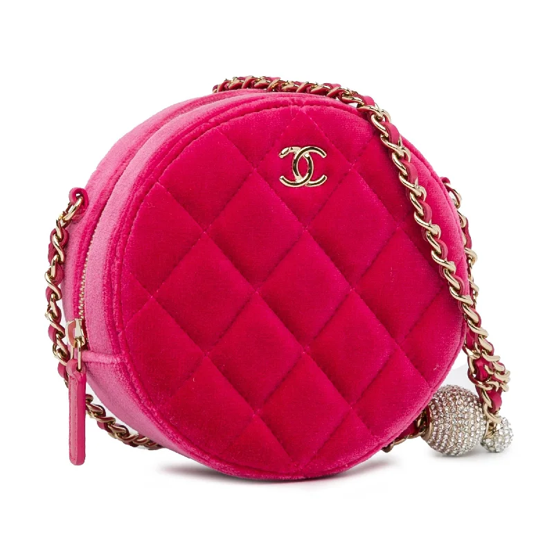 Chanel bags with iconic gold chainsChanel Velvet Pearl Crush Round Clutch with Chain (c4Cqfk)